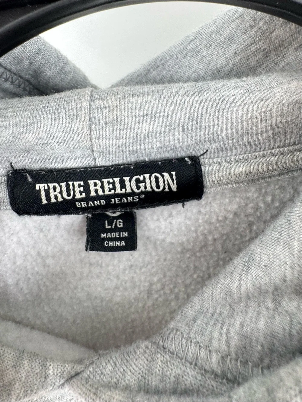 True Religion Light Gray Pullover Hoodie with Black Label